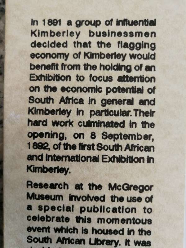 THE 1892 SOUTH AFRICAN & INTERNATIONAL EXHIBITION KIMBERLEY 1992