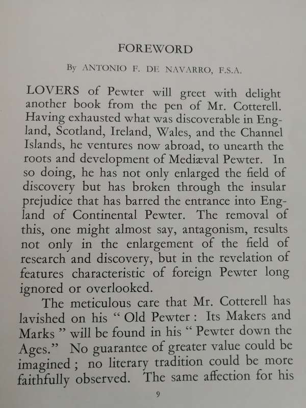 PEWTER DOWN THE AGES HOWARD HERSCHELL COTTERELL 1932 From Medieval Times to Present