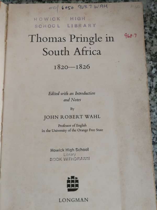 THOMAS PRINGLE IN SOUTH AFRICA  (  note ex library book )