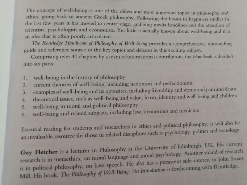 THE ROUTLEDGE HANDBOOK of PHILOSOPHY  of WELL BEING Edited by GUY FLETCHER