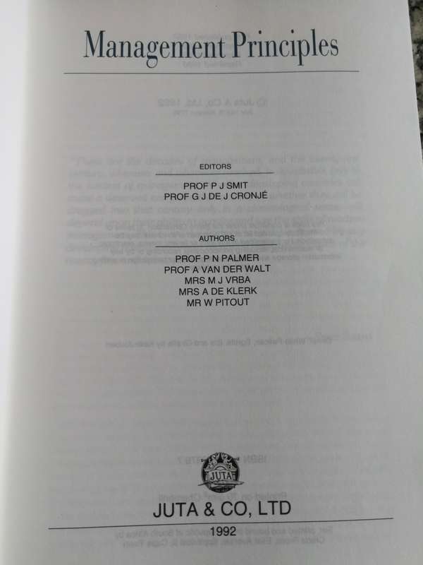 MANAGEMENT PRINCIPLES A Contemporary SOUTH AFRICAN Edition P J SMIT & J CRONJE