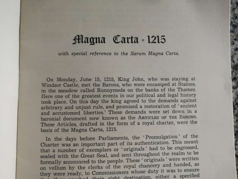 THE SARUM MAGNA CARTA  1215 A History of the Document and a Guide to its translation ELSIE SMITH