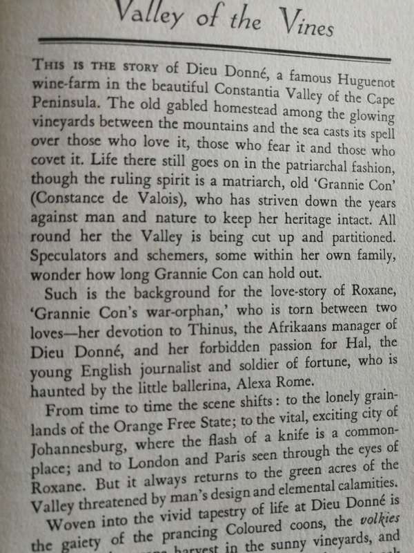 VALLEY OF THE VINES JOY PACKER  ( set in Constantia Valley Cape Town  )