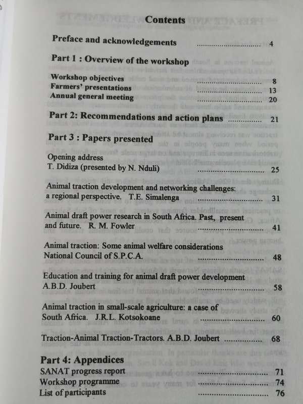 ANIMAL TRACTION IN SOUTH AFRICA Proceedings SANAT  workshop March 1996 SIMALENGA ( carts )