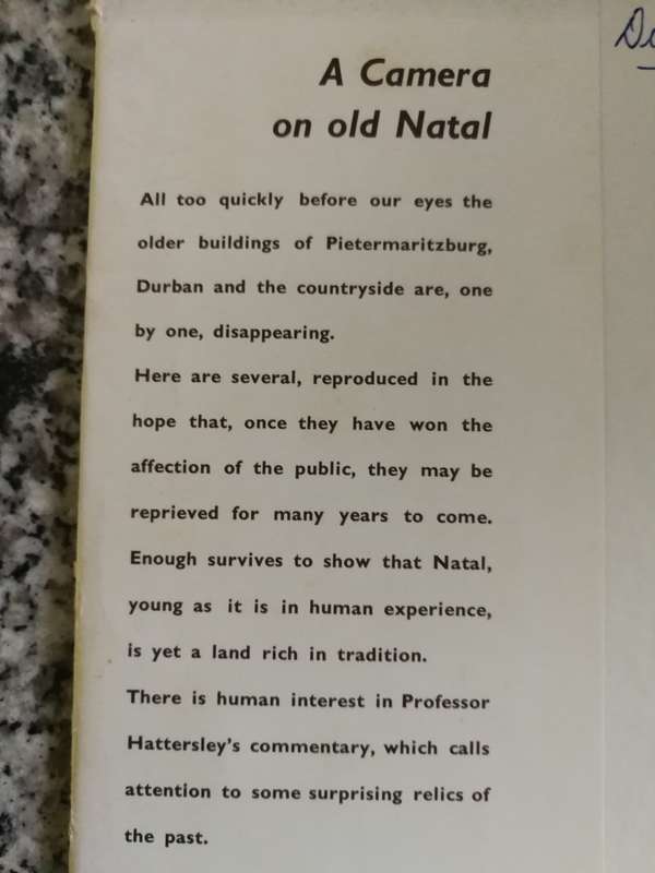 A CAMERA ON OLD NATAL ALAN F HATTERSLEY  1960 (  old buildings )