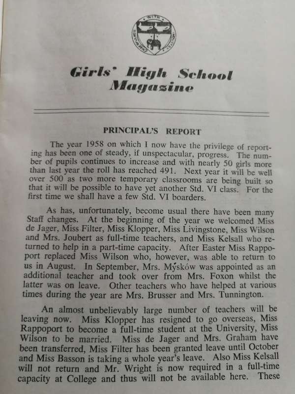 4 X GHS GIRLS HIGH SCHOOL MAGAZINE Pietermaritzburg  Year 1958 1959 1960 and 1961