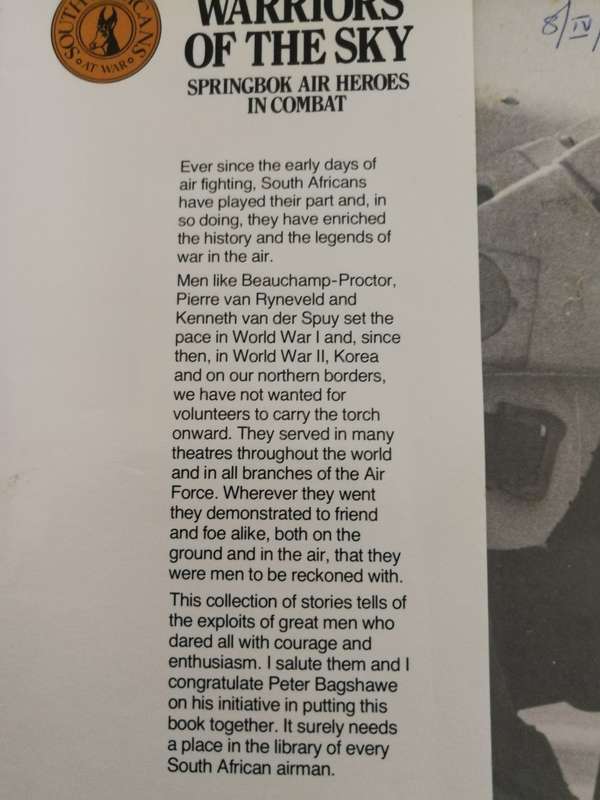 WARRIORS OF THE SKY Springbok Air Heroes in Combat PETER BAGSHAWE ( SAAF )