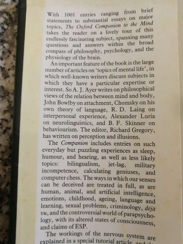 THE OXFORD COMPANION TO THE MIND Edited by RICHARD L GREGORY ( including philosophy psychiatry )