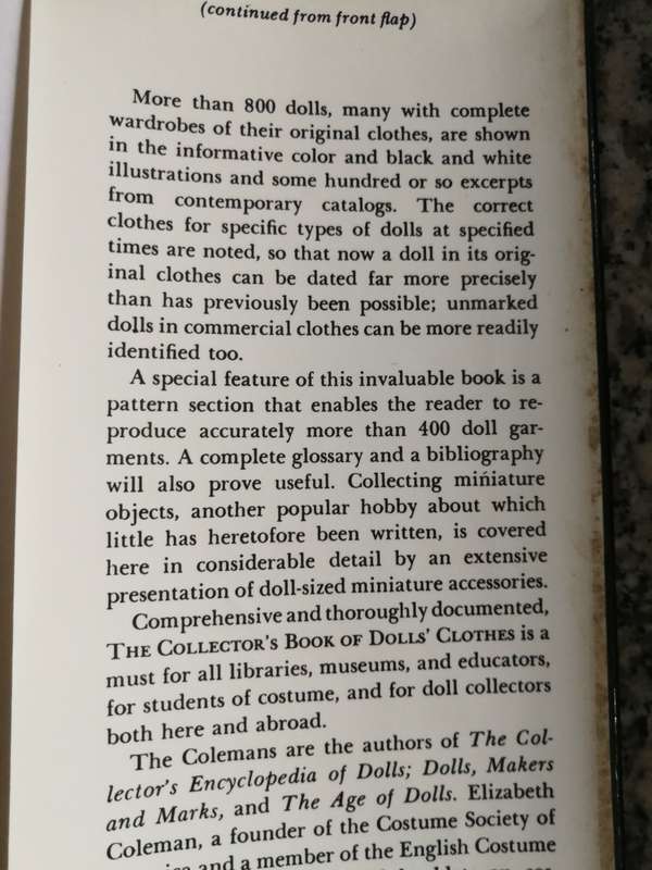 THE COLLECTORS BOOK OF DOLLS CLOTHES Costumes in miniature 1700- DOROTHY S ELIZABETH A & E J COLEMAN