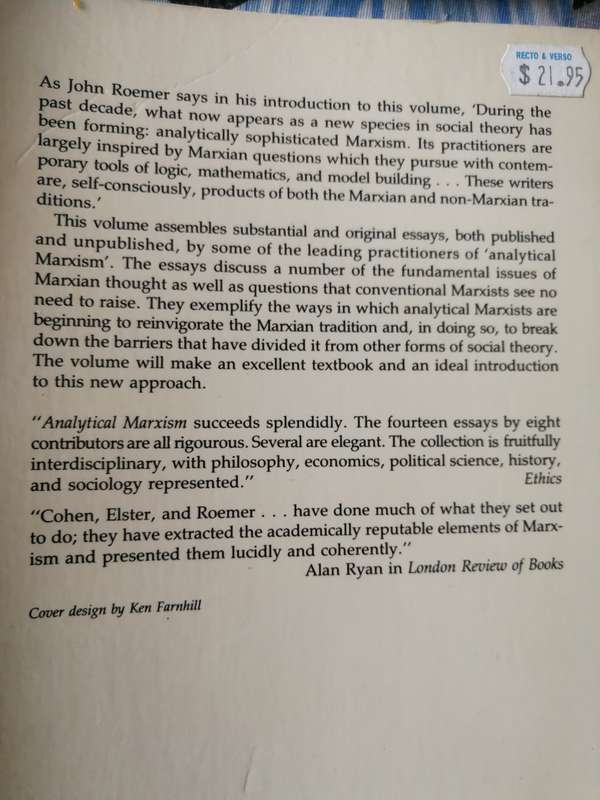 ANALYTICAL MARXISM Edited by JOHN ROEMER Studies in Marxism & Social Theory  ( Marxist