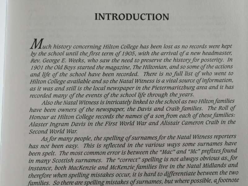 HILTON COLLEGE 1872-1901 Events Recorded Through the Years in the NATAL WITNESS ROSS J HOOLE