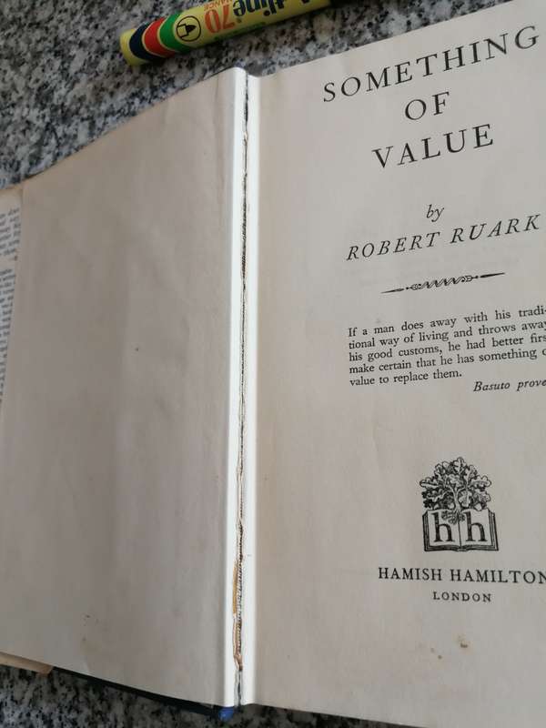 SOMETHING OF VALUE ROBERT RUARK Hardcover First published in Great Britain 1955