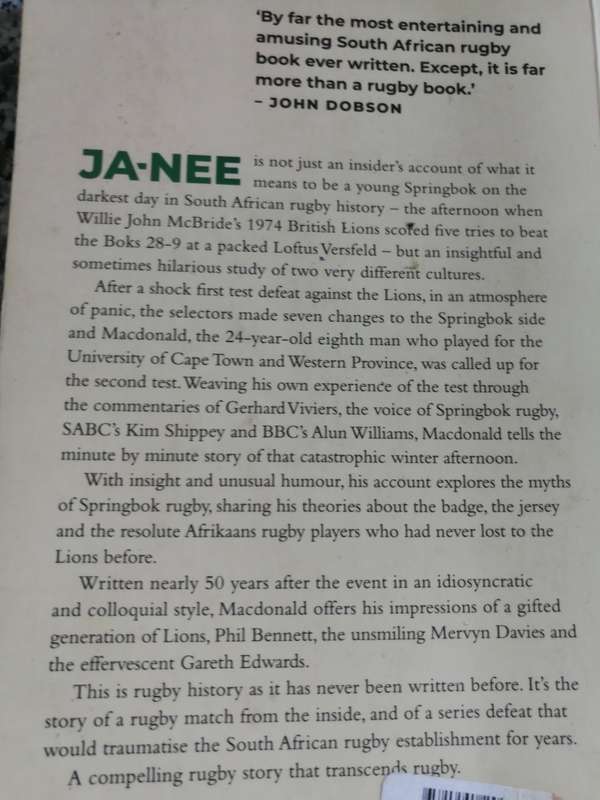 S A vs BRITISH LIONS RUGBY JA NEE The Story Behind the Game DUGALD MACDONALD
