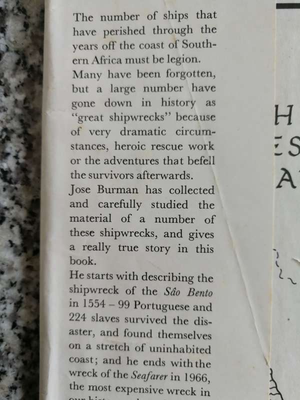 GREAT SHIPWRECKS OFF THE COAST OF SOUTHERN AFRICA JOSE BURMAN (  ex Library )