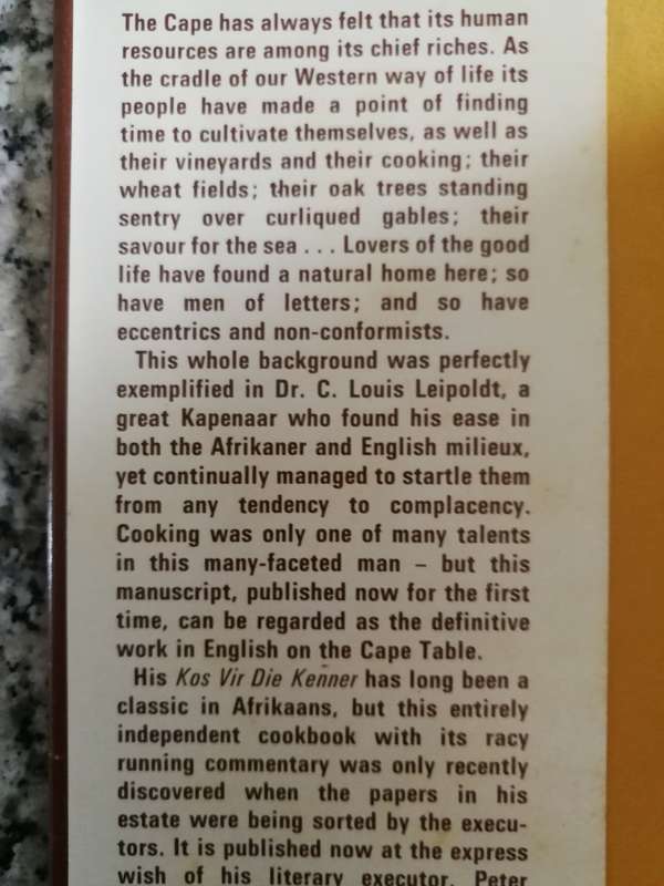 LEIPOLDT`S CAPE COOKERY C LOUIS LEIPOLDT Note Poor dust jacket cooking cookbook