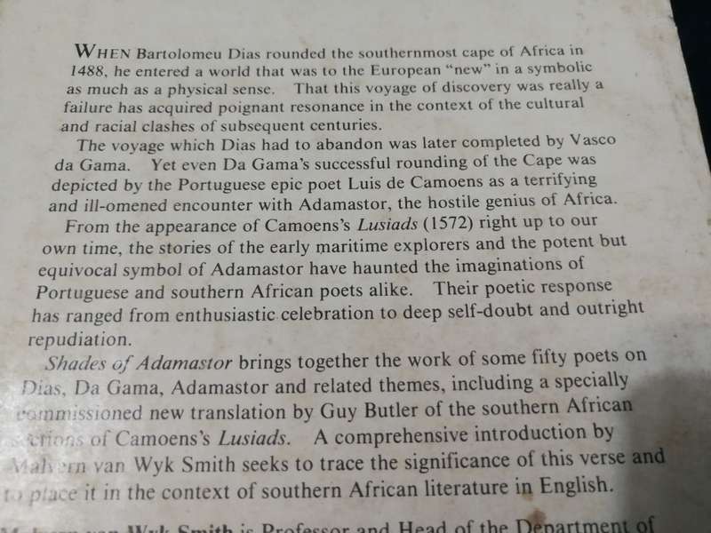 SHADES OF ADAMASTOR AN ANTHOLOGY OF POETRY AFRICA & THE PORTUGUESE CONNECTION M van WYK SMITH