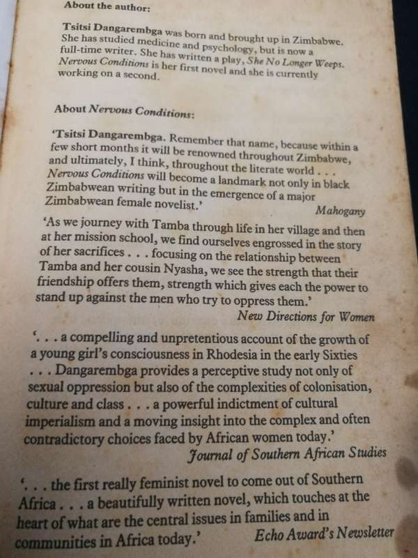 NERVOUS CONDITIONS TSITSI DANGAREMBGA ( please see the discription )