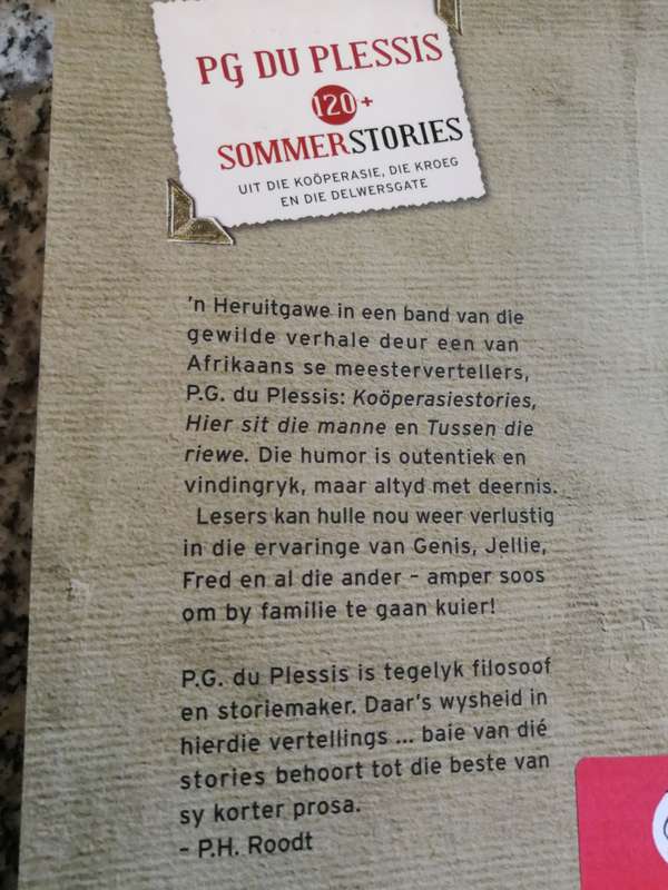 PG DU PLESSIS 120+ SOMMERSTORIES Uit die Kooperasie Die Kroeg en die Delwersgate P G du Plessis