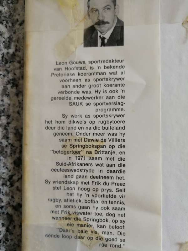 FRIK DU PREEZ RUGBYREUS  LEON GOUWS Eerste Druk 1971  Rugby Afrikaans