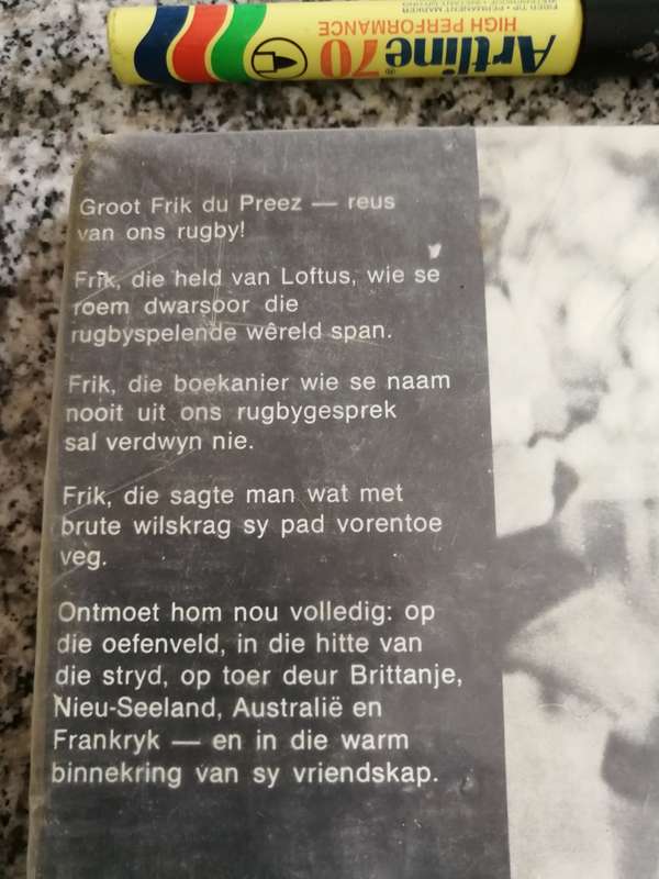 FRIK DU PREEZ RUGBYREUS  LEON GOUWS Eerste Druk 1971  Rugby Afrikaans