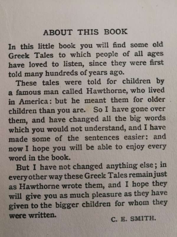 TANGLEWOOD TALES TOLD TO THE CHILDREN BY C E SMITH Pictures Olive Allen NATHANIEL HAWTHORNE