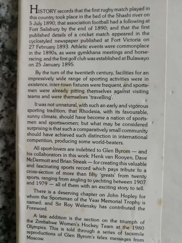 RHODESIAN SPORTS PROFILES 1907 -1979 GLEN BYROM Illustrated by Henk van Rooyen very good condition