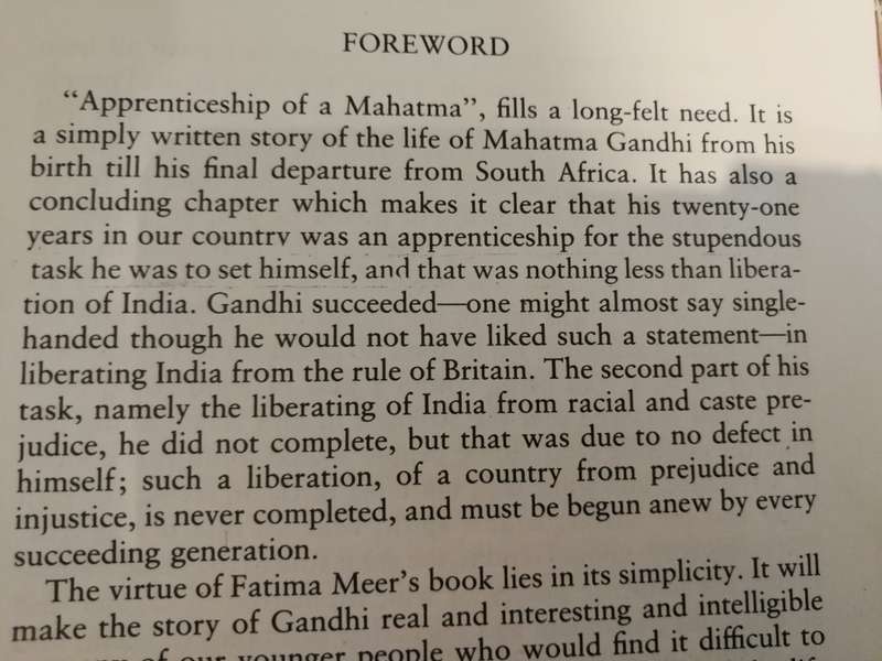 APPRENTICESHIP OF A MAHATMA FATIMA MEER ( Foreword Alan Paton )  Mahatma Gandhi )