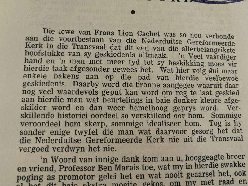 DIE LEWE VAN FRANS LION CACHET  Dr F KRIEL  1956 ( Die Sending ) ( NG KERK Transvaal )