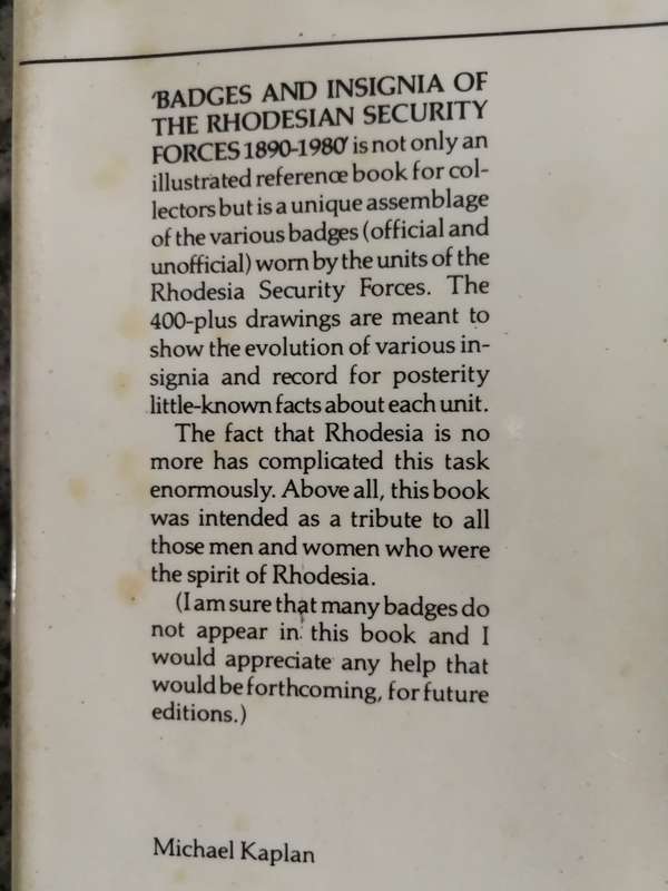 RHODESIAN SECURITY FORCES BADGES AND INSIGNIA 1890 - 1980 A J ARNIEL (  uniforms excluding clothing