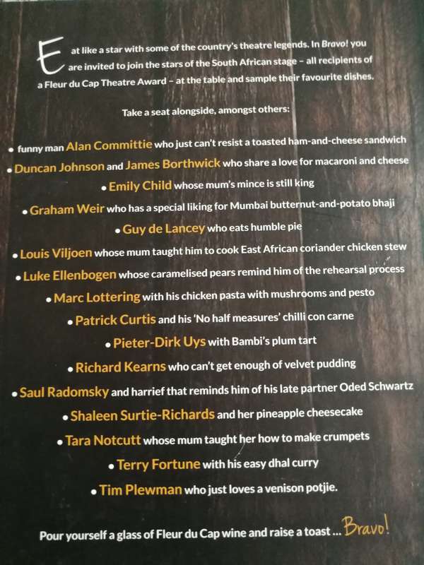 BRAVO !  FOOD FROM SA STARS OF STAGE  (  Cooking Recipes for Autumn Winter Spring Summer cookbook )
