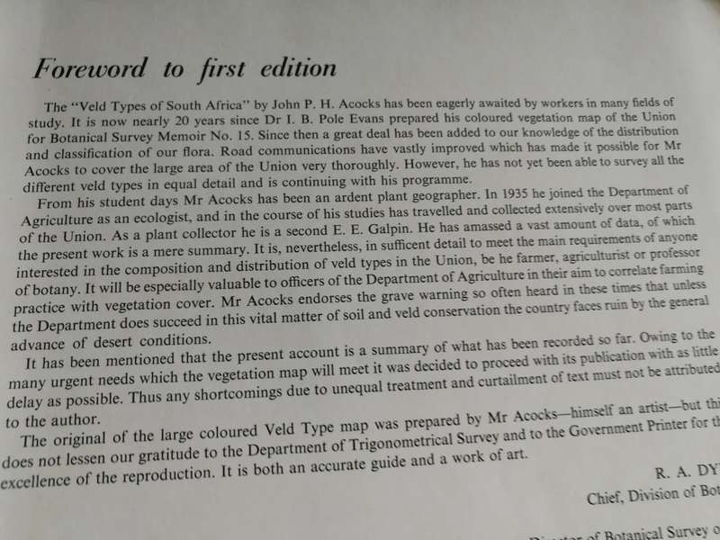 2 Books VELD TYPES OF SOUTH AFRICA J P H ACOCKS SECOND EDITION  1975 PLUS THIRD EDITION 1988
