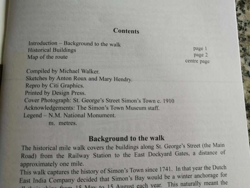 SIMONS TOWN THE HISTORICAL MILE WALK Booklet of 28 pages ( architecture history Simon's  Simonstown