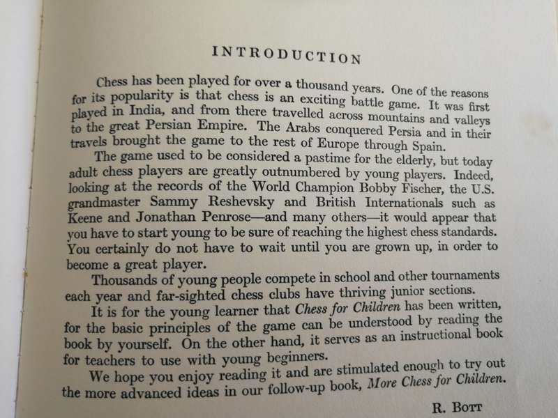 CHESS FOR CHILDREN  by RAYMOND BOTT and STANLEY MORRISON