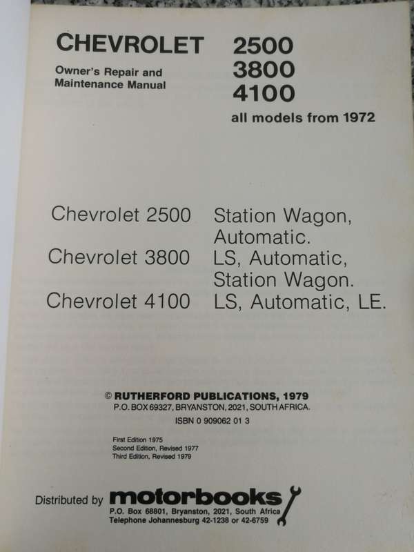 CHEVROLET 2500 3800 4100 ALL MODELS FROM 1972 Owners Repair and Maintenance Manual 1978 Motorbooks