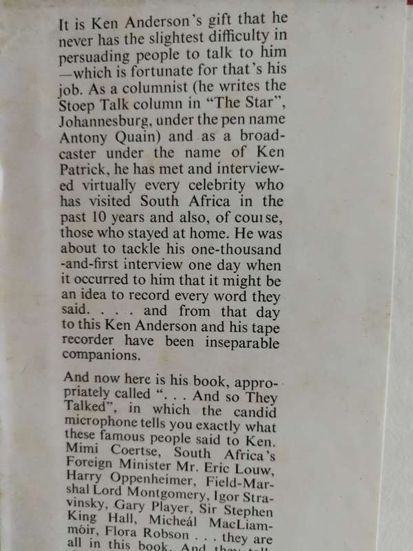 AND SO THEY TALKED KEN ANDERSON 1963 (  Antony Quain  - Interviews  famous people incl. Gary Player