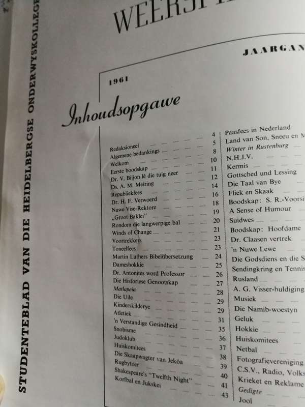 WEERSPIEELINGE  STUDENTEBLAD 1961  ONDERWYSKOLLEGE HEIDELBERG