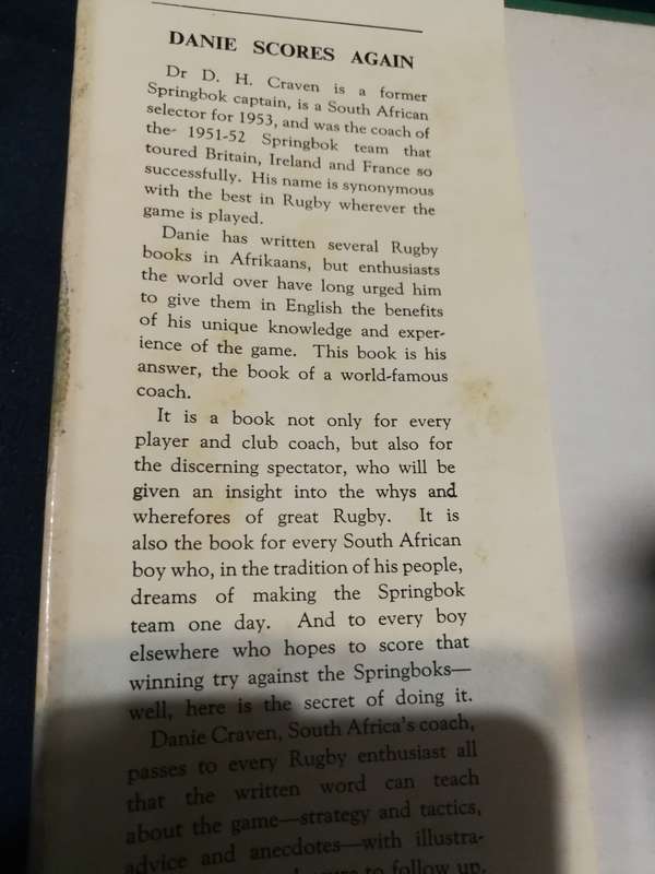 DANIE CRAVEN ON RUGBY  Reprinted 1953
