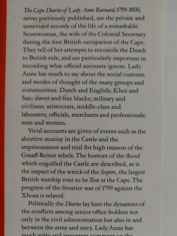 THE CAPE DIARIES OF LADY ANNE BARNARD 1799-1800 VOLUMES 1 & 2 Van Riebeeck Soc. Second Series