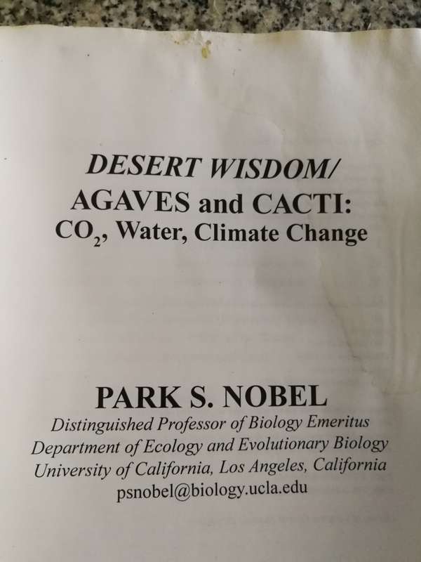 Desert Wisdom Agaves & Cacti Co2 Water Climate Change Park S Nobel