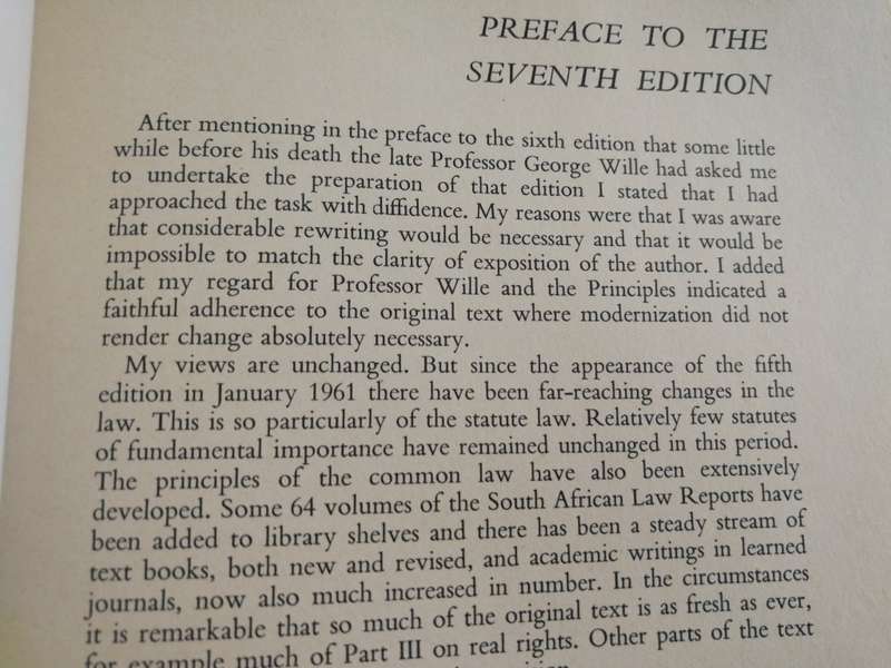 WILLE`S PRINCIPLES OF SOUTH AFRICAN LAW SEVENTH Edition J T R GIBSON Juta & Co Limited 1977