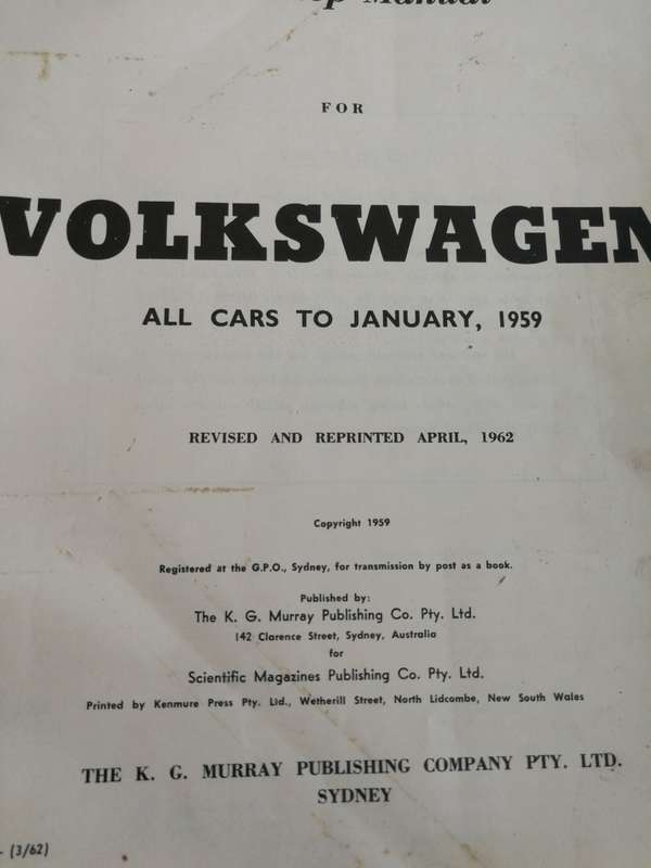 VOLKSWAGEN ALL CARS UP TO JANUARY 1959 Workshop Manual  Scientific Magazine Publishing Revised 1962