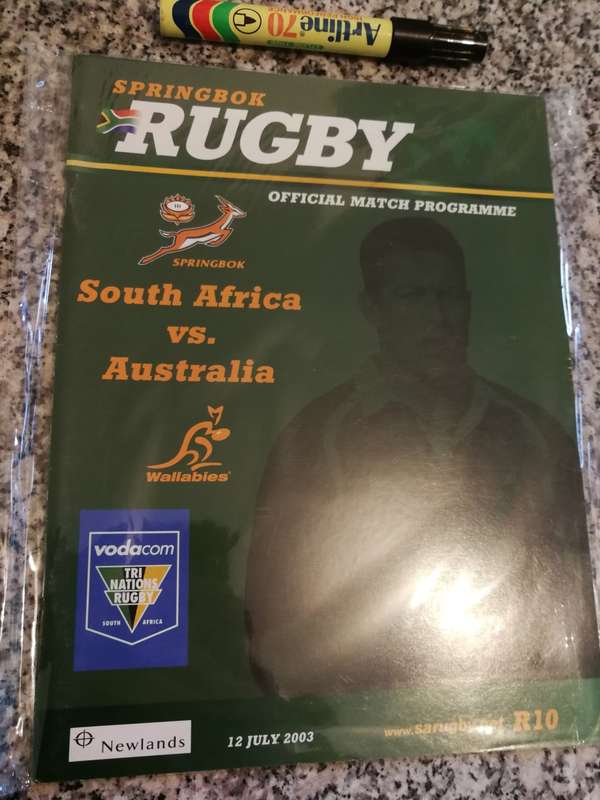 SPRINGBOK RUGBY WORLD CUP OFFICIAL MATCH PROGRAMME  S A VS AUSTRALIA 12 JULY 2003