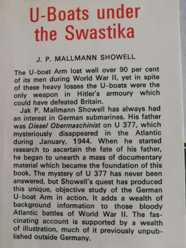 U-BOATS UNDER THE SWASTIKA J P MALLMANN SHOWELL WORLD WAR TWO Second World war Submarines German