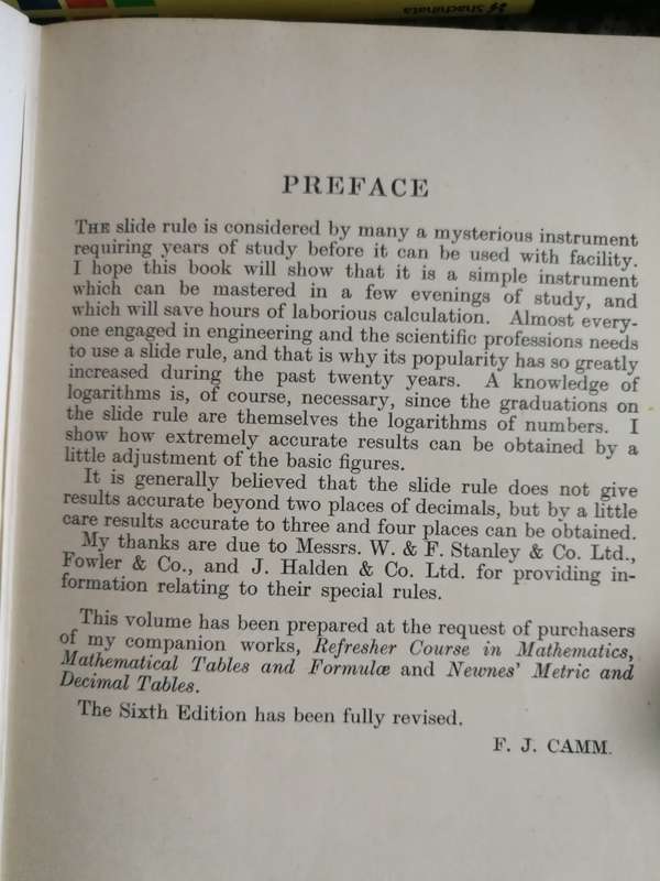 NEWNES SLIDE RULE  MANUAL SIXTH EDITION F J CAMM 1957