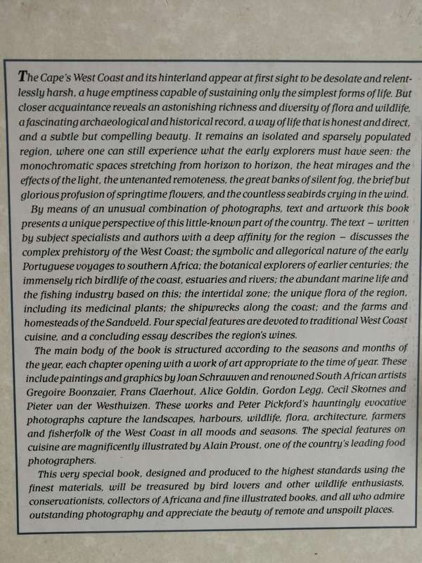 WEST COAST A Circle of Seasons in South Africa Compiled by JOAN SCHRAUWEN Photographs PETER PICKFORD
