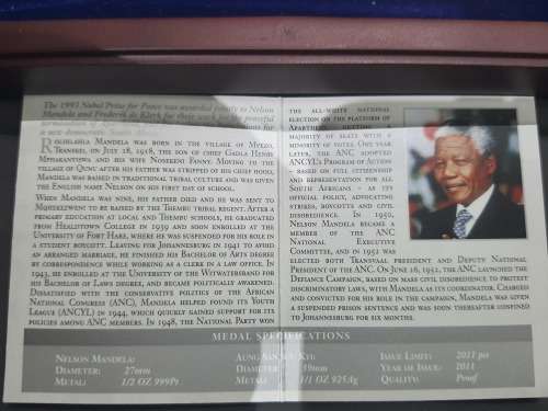 NELSON MANDELA 1/2 OUNCE PLATINUM & 1 OUNCE SILVER SET