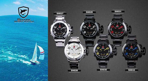 STOCK CLEARANCE!!!SHARK LED Quartz Digital Mens Luxury Sport Stainless Steel Watch100% original