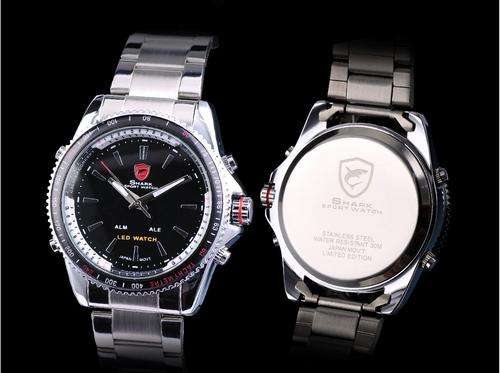 SHARK LED Quartz Digital Mens Luxury Sport Stainless Steel Watch100% original