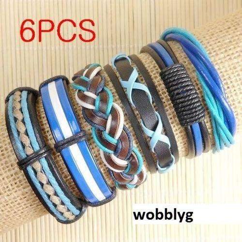 Brand new Surfer ethnic tribal 6pcs genuine 100% leather bracelets