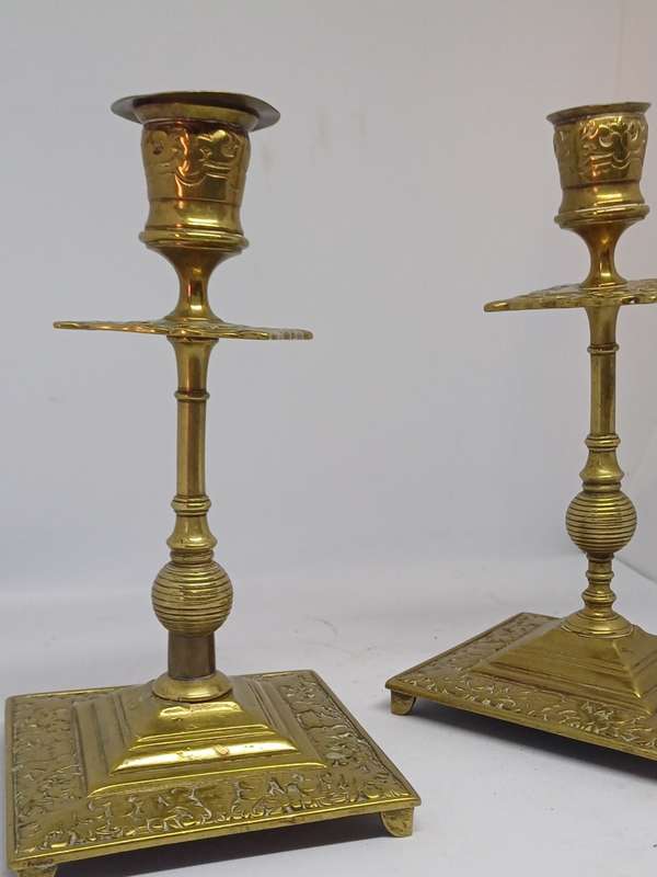 Two brass candle holders